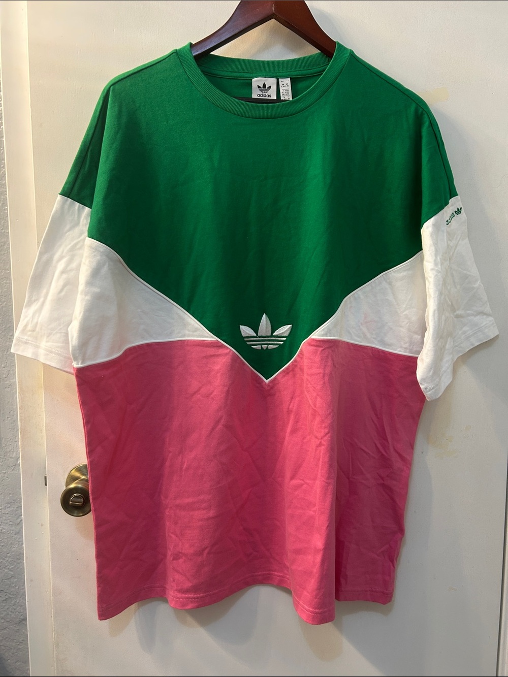 ADIDAS Colorblock Tee in Green, White & Pink, Sz L-XL